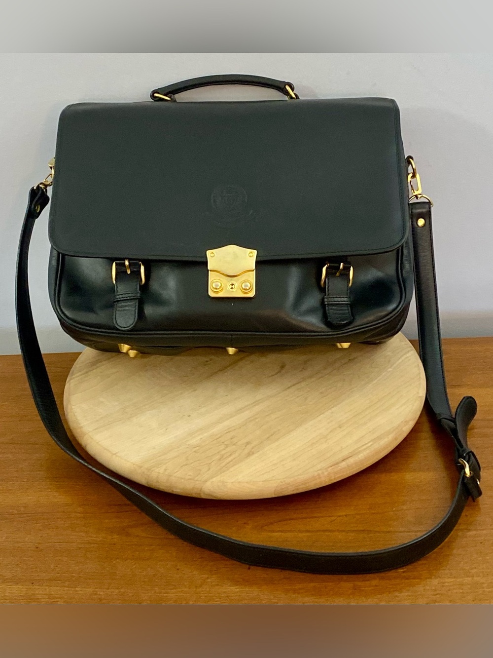 Pierre Balmain VTG 70s 80s Black Leather Messenger Briefcase Bag Office Business